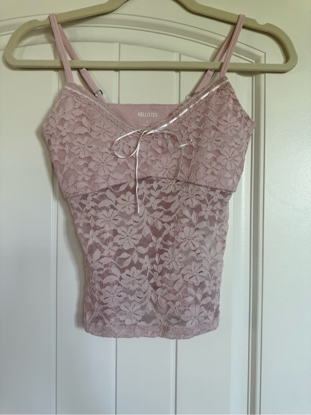 Hollister Blush Pink Lace Camisole with Floral Overlay